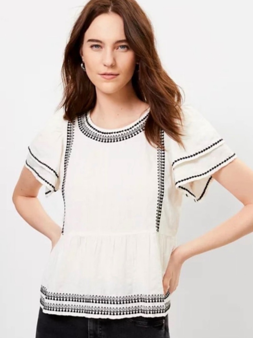 Loft Flutter Sleeve Linen Blend Peplum Top XS